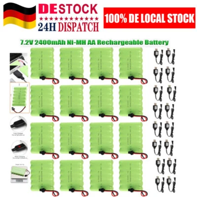2400mAh 7,2V Ni-MH AA Akku SM-2P 2 Pin Stecker + USB Ladegerät für RC Auto Car - Bild 1 von 4