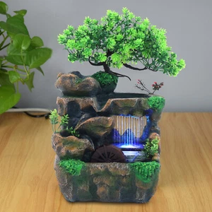 Modern LED Desktop Fountain Waterfall Humidifier for Office Desk Decor FengShui - Picture 1 of 19
