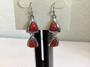 Orion Fashion Silver Tone Dangle Earrings 1.5” Carnelian Orange - Picture 1 of 2