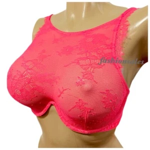 Reggiseno Victoria's Secret sexy pizzo trasparente sfoderato collo alto corallo nuovo - Foto 1 di 5