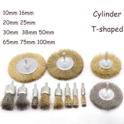 Cepillo de extremo de taza de alambre de latón inoxidable de vástago de 6 mm 10 mm-100 mm para herramientas rotativas taladro Foto 1 de 4