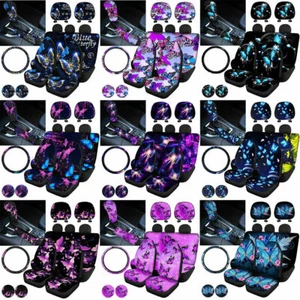 Butterfly Women Car Seat Cover Combo Set 11PCS Steering Wheel,Coaster Handbrake  - Picture 1 of 21
