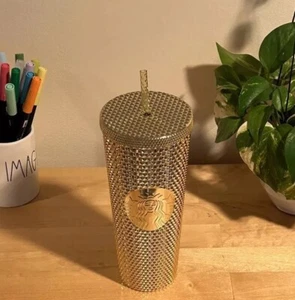 Nuevo vaso Starbucks 2022 Gold Bling tachonado vaso frío 24oz - Imagen 1 de 3