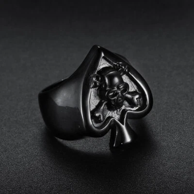 Anillo Calavera Hueso Cruz Pala Negra Acero Inoxidable Para Hombre Motociclista Punk Anillo de la Suerte Foto 1 de 4