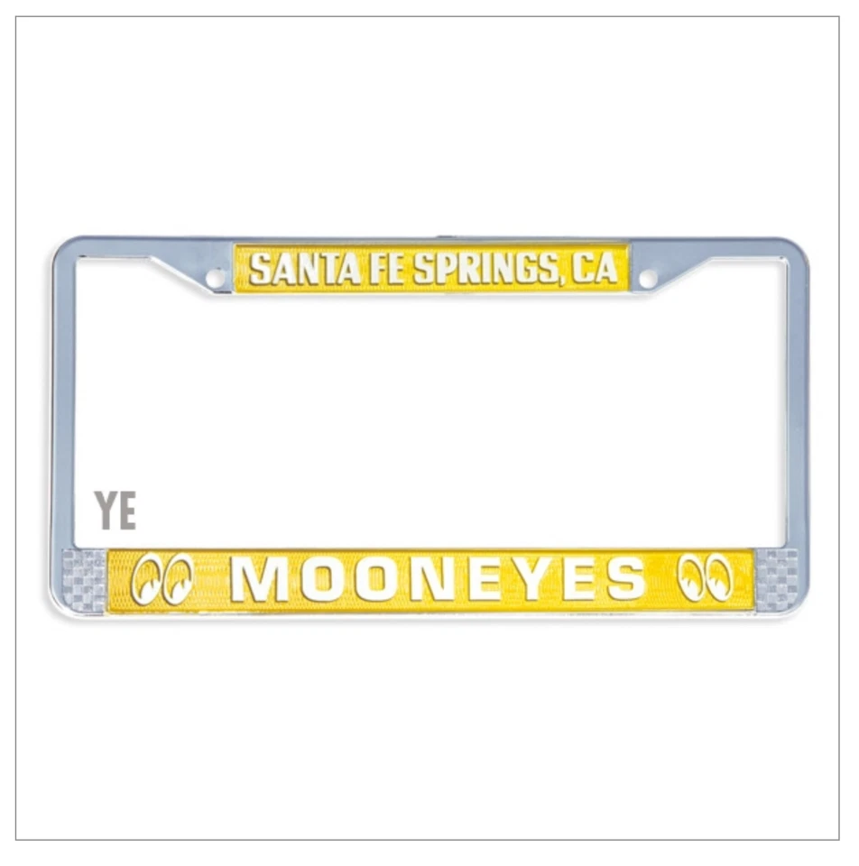 Marco de matrícula cromado Mooneyes Moon Santa Fe Springs amarillo MG023SFYE Foto 1 de 1