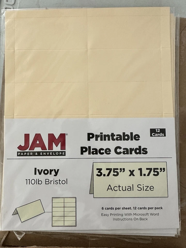 JAM Paper Printable Place Cards 3 3/4 x 1 3/4 Ivory Place cards 12/Pack Foto 1 de 1