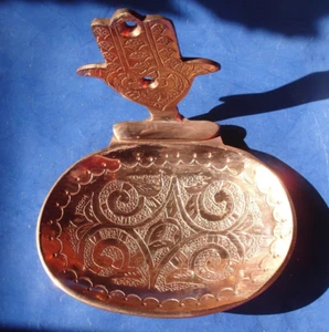 Moroccan hand engraved COPPER wall mounted hamsa hand candle incense holder - Picture 1 of 6