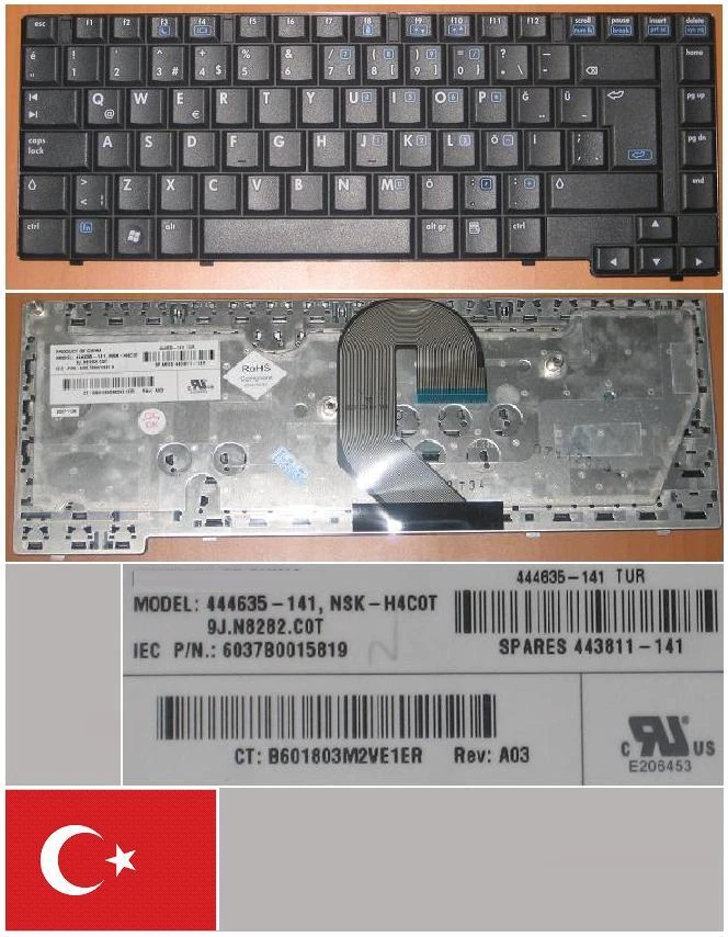 Keyboard QWERTY Turkish HP 6710B 9J.N8282..C0T NSK-H4C0T 444635-141 443811-141 - Image 1 of 1