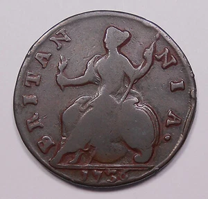Great Britain 1736 Half 1/2 Penny VG-F SCARCE Date George II Key UK Copper Coin - Picture 1 of 2
