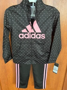 adidas Youth Girl's Tracksuit Set Full-zip Jacket Pants Size 6 Black Pink NWT - Picture 1 of 4