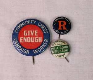 1940 LOTE 3 ALFILER DE TRABAJADOR DE CAMPAÑA COFRE COMUNITARIO FRENTE A CASA INSIGNIA PINBACK CABEZA - Imagen 1 de 2