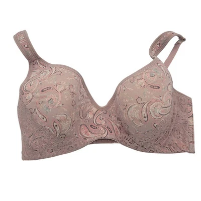 Jessica Simpson 粉色米色佩斯利印花全覆盖钢圈文胸 尺寸 40D — 第 1/4 张图片