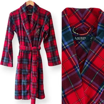 Bata polar a cuadros múltiple roja verde mediana Lauren by Ralph Lauren para mujer nueva sin etiquetas Foto 1 de 4