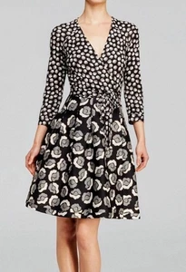 Diane von Furstenberg Jewel Silk Combo Pleated Wrap Dress SZ 4 - Picture 1 of 13