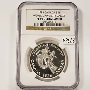 1983 Canada $1 Silver Dollar World Games University ASW .375 NGC PF 69 UC F9568 - Picture 1 of 6