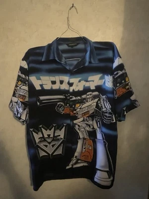 Transformers Hasbro Mens Black Button Front Shirt Wrap Around Graphic Large Rare - Image 1 of 3