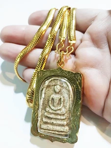 Phra Somdej Toh Wat Rakang Anhänger + Halskette Thai Buddha Amulett Gold Mikron - Bild 1 von 11