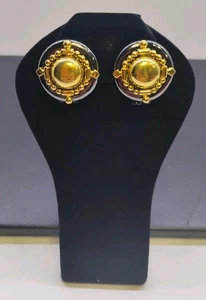 Vintage Joan Rivers Gunmetal And Bead Gold Tone Round Clip-On Earrings - Picture 1 of 6