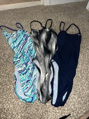 Nike Swimsuit Lot Womens Size 26 One Piece Open Back Athletic Swimwear Swoosh - Image 1 of 2