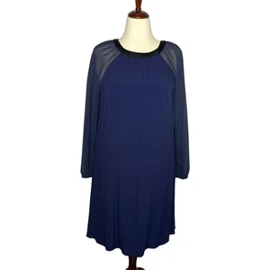 Boden Kleid Damen 10 lang Nerissa dunkelblau transparent schwarz Borte Langarm Etuikleid - Bild 1 von 7