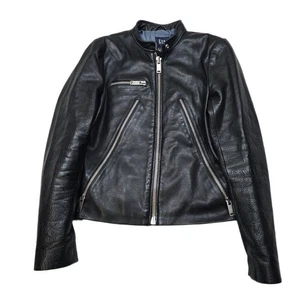 GAP Leather Motorcycle Jacket Women Small Black Full Zip Thick Biker Moto Cafe - Picture 1 of 13