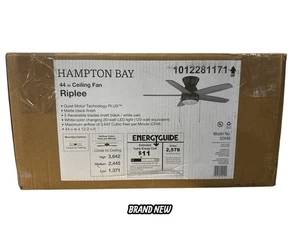 Hampton Bay Riplee 44 in Indoor Matte Black Hugger Ceiling Fan w/ LED Light Kit - Picture 1 of 12