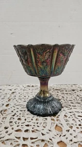Vintage Fenton Black Amethyst Carnival Glass Pedestal Candy Dish Compote Stamped - Foto 1 di 9