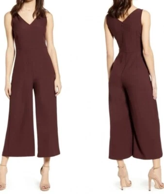 Leith Womens Chocolate Brown Sleeveless Cropped Leg Jumpsuit Pockets Sz M - Image 1 of 4