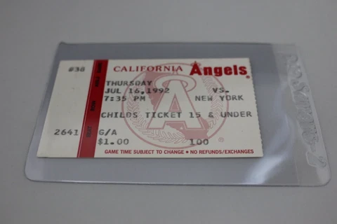 California Angels Vintage Ticket vs. Yankees July 16 1992 General Admission Cover