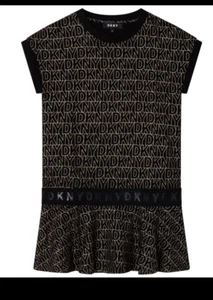 DKNY Girls Black/Gold Tshirt Dress Size 14yrs - Picture 1 of 5