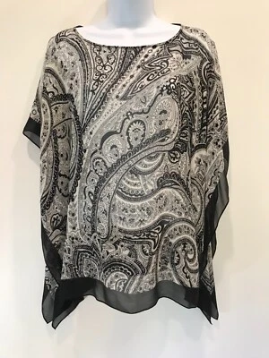 BLUSA TRANSPARENTE DESIGN PAISLEY SEDA TALBOTS RELAX TAMANHO P-M PRETA/TAUPE LINDA! - Imagem 1 de 4