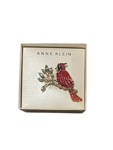 SIGNED Ann Klein Red Cardinal Brooch Pin W/Box - Picture 1 of 4