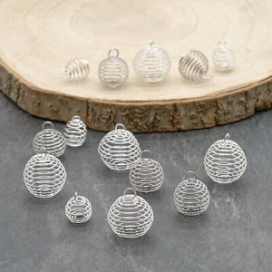 Small/Large Silver Plated Spiral Cages Bead Gemstone Crystal Holder Jewellery - Bild 1 von 9