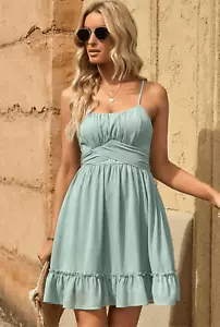 NEW Spaghetti Strap V Neck Ruffle Hem Mini Dress 2X - Picture 1 of 6