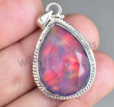 Naturale Aurora Opale Ovale 925 Pendente Argento Sterling Raro 6.25 Grammi - Immagine 1 di 4