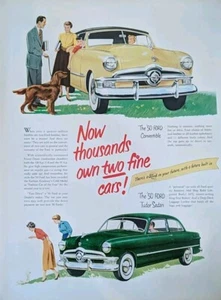 1950 vintage Ford Tudor Sedan And Convertible Yellow & Green Print Ad  - Picture 1 of 1