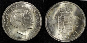 Dänemark Margrethe II Kupfer-Nickel 1975 1 Krone Stempelglanz getönt KM# 862.1 (27 268) - Bild 1 von 3