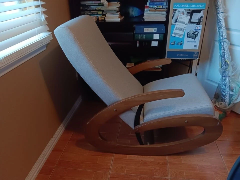 Baxton Studio Kaira Upholstered and Walnut Finished Wooden Rocking Chair  - Image 1 of 2