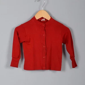 1960s Girls Red Snap Button Up Sweater Long Sleeve Knit Cardigan Toddler 60s - Picture 1 of 1