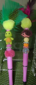 LOT of 2 Fancy Beaded Ballpoint Gift Pens Hedgehog & Turtle, Easter Spring Fun - Picture 1 of 4