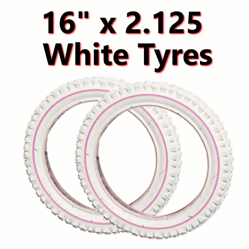 2x Weiß Reifen mit Rosa Line 16 x 2.125 (57-305) Mädchen Fahrrad - Bild 1 von 1