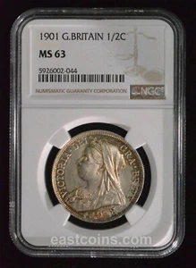 NGC MS63 1901 Great Britain Queen Victoria Silver Half Crown - Picture 1 of 2