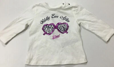 Diesel 女宝宝太阳镜图案长袖 T 恤白色 3M 码 — 第 1/2 张图片