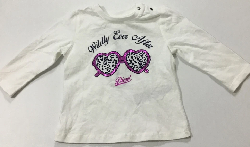 Diesel 女宝宝太阳镜图案长袖 T 恤白色 6M 码 — 第 1/2 张图片