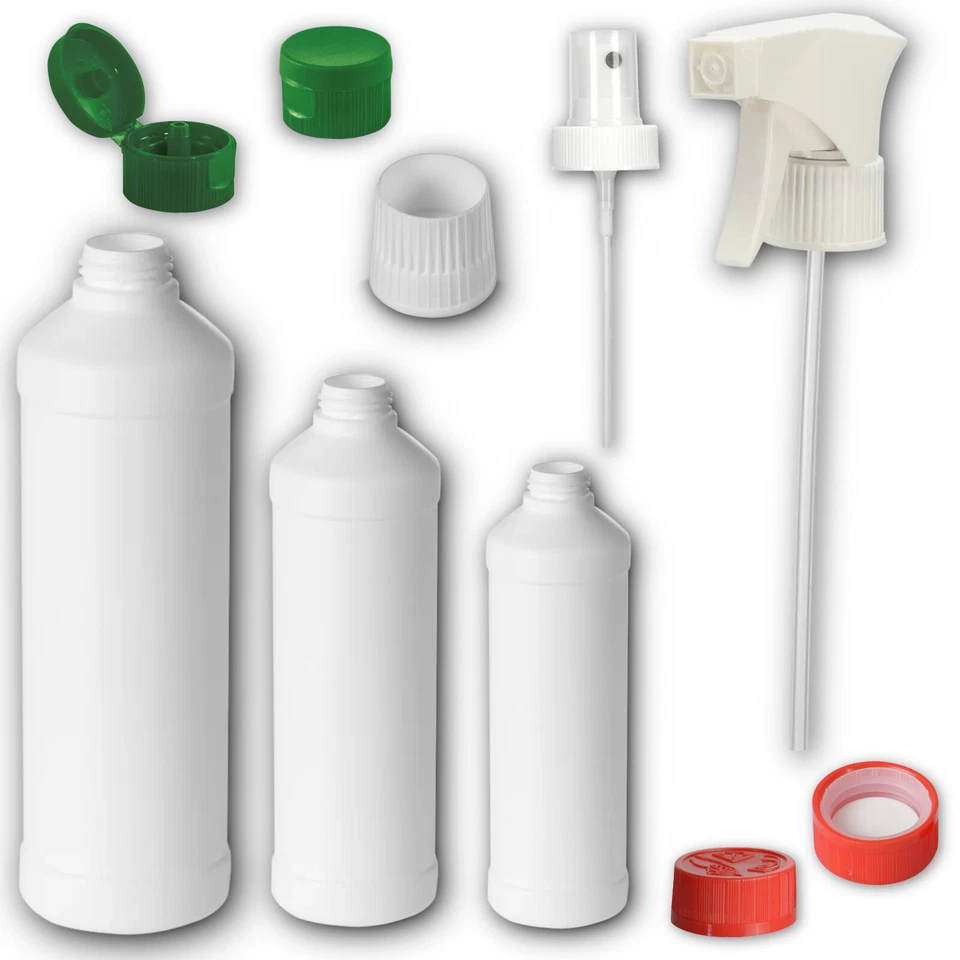 Rundflasche weiß 100ml 250ml 500ml 750 ml HDPE Kunststoff Flaschen Sprüh - Bild 1 von 1