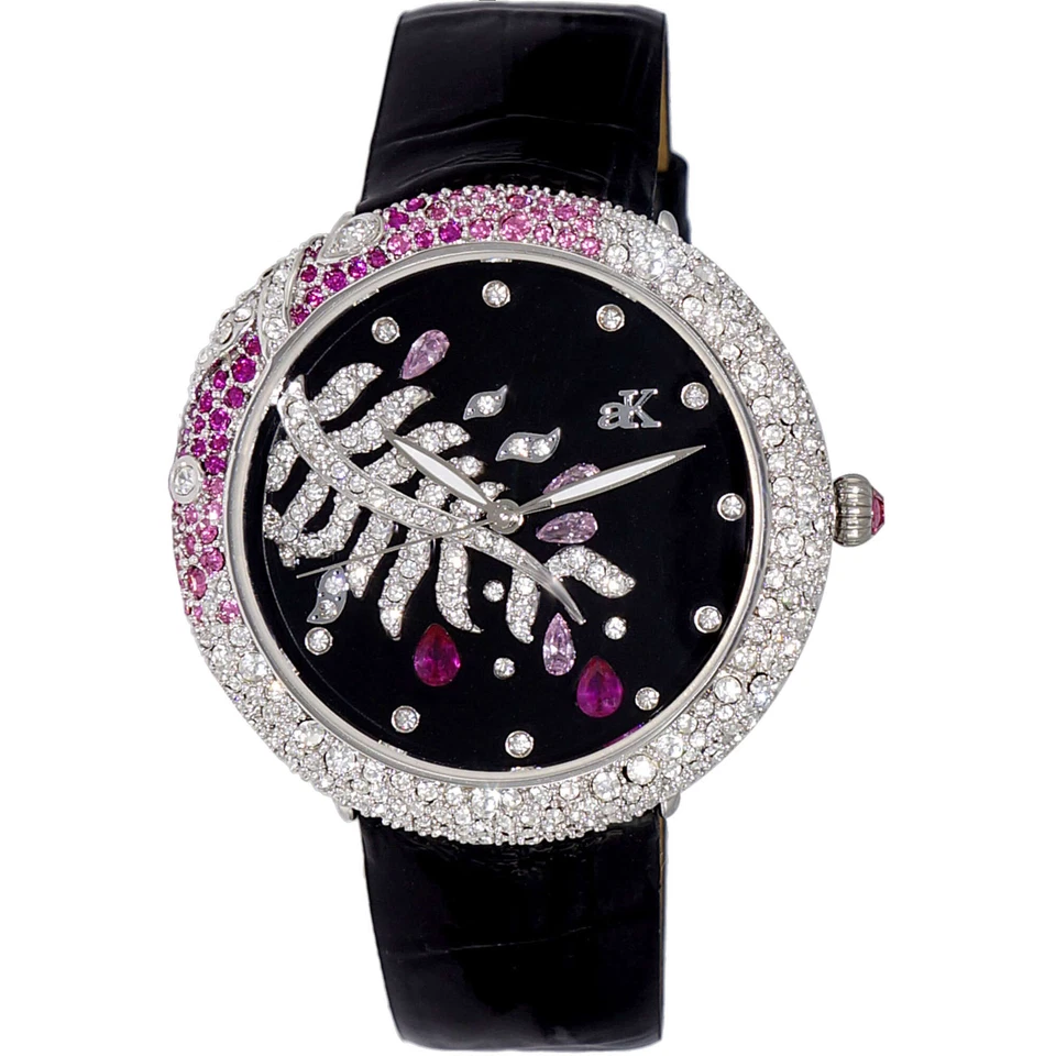 Adee Kaye Women's Watch Majestic Quartz Black Dial Leather Strap AK2118-LBK - Image 1 of 1