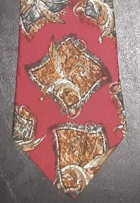 Corbata Preswick & Moore seda patrón geométrico rojo bronce verde azulado oliva nueva en caja t4381 Foto 1 de 4