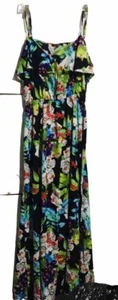 Women Halter Top Back-out Black Floral Maxi  2X Dress - Picture 1 of 11