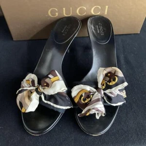 GUCCI Scarf Ribbon Pantolette Sandalen Schwarz Größe35c US5 Damen Gebraucht - Bild 1 von 10