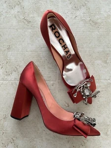 Rochas Womens Sz 38.5 Brick Satin Pumps - Picture 1 of 12
